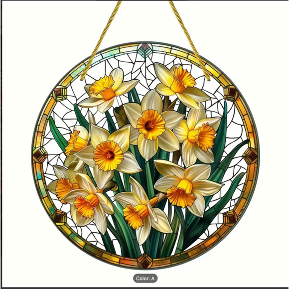 Acrylic , Stained Glass Look, 2D Suncatcher, 8" Daffodil/ Buttercup Design - Picture 7 of 8